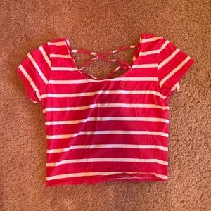 Pink and White Striped Crop Top